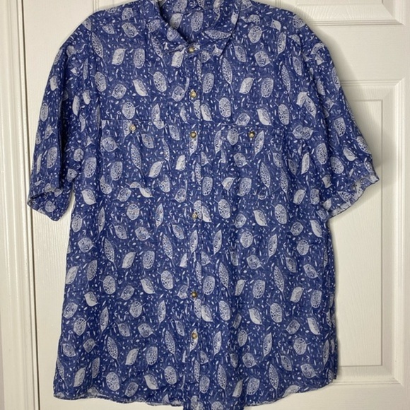 J. Hilburn Blue Tropical Print Short Sleeve Button Down - Picture 4 of 10